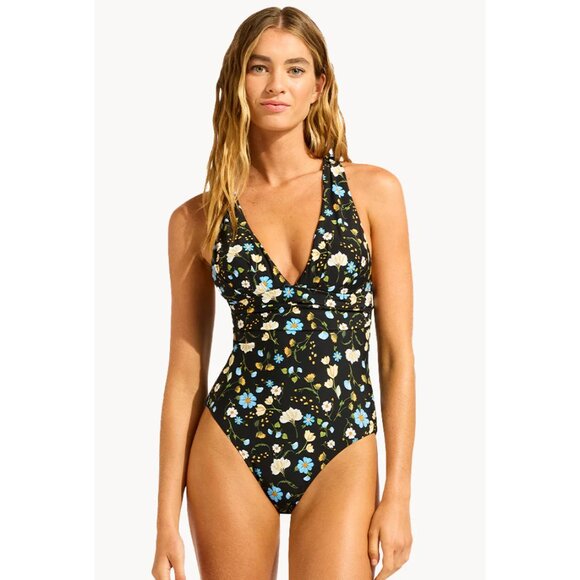 SEAFOLLY Cross Back One-Piece Swimsuit in Black Size 8 US / 12 AU NWT - Picture 1 of 10